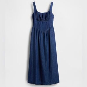 Gap Denim Drop-Waist Corset Midi Dress XS petite blue denim dresss